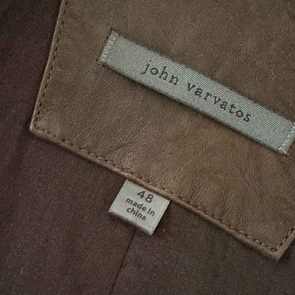 John Varvatos Leather Jacket Mens 48 Brown Leather Bomber Buttons double zip - Picture 9 of 16